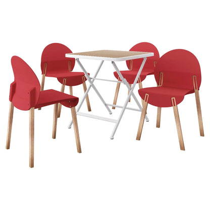 4-piece red chair set with wood legs and white folding square table on Tampa Home & Garden Store