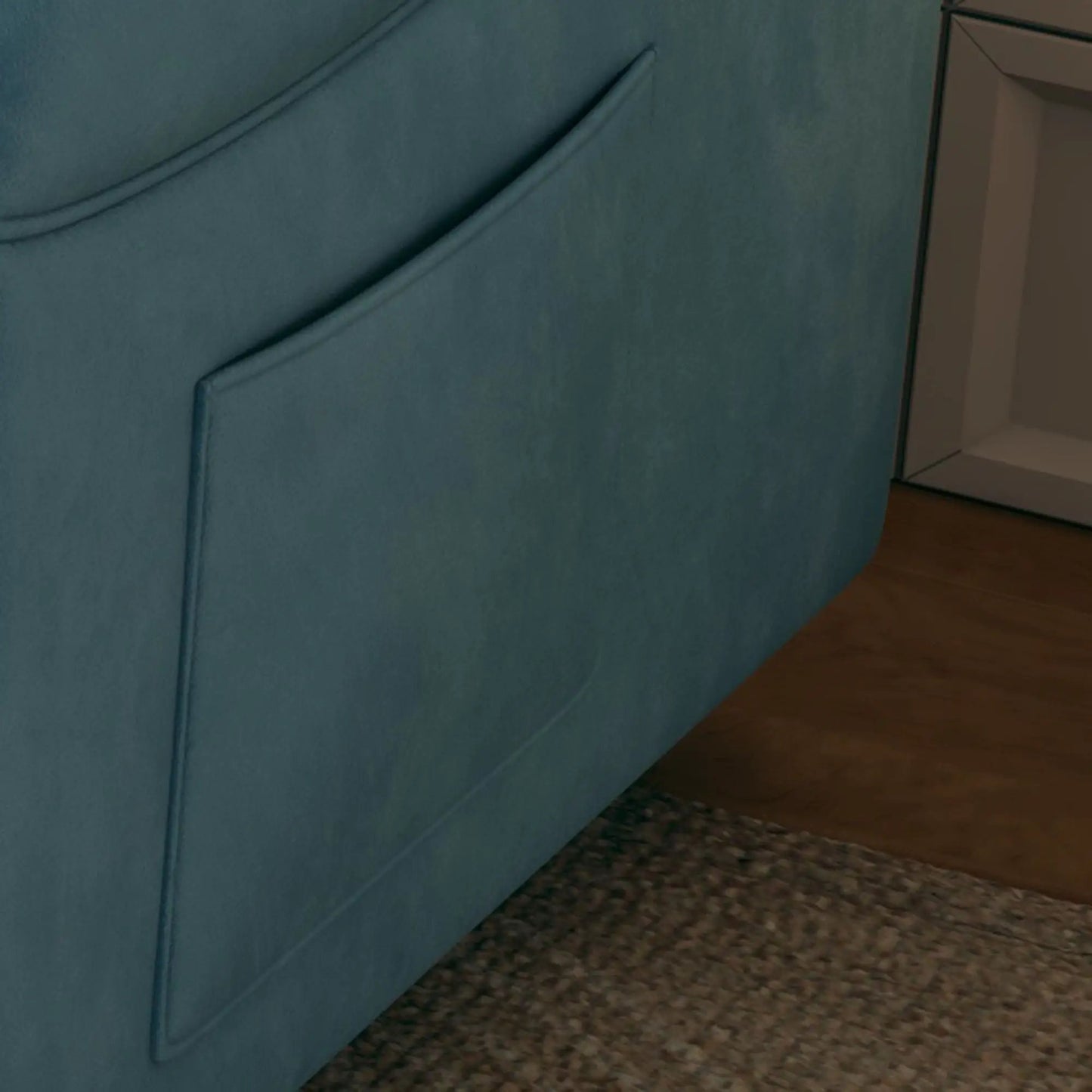 Sofa dual-purpose sleeper with teal upholstery and seam detailing on Tampa Home & Garden Store