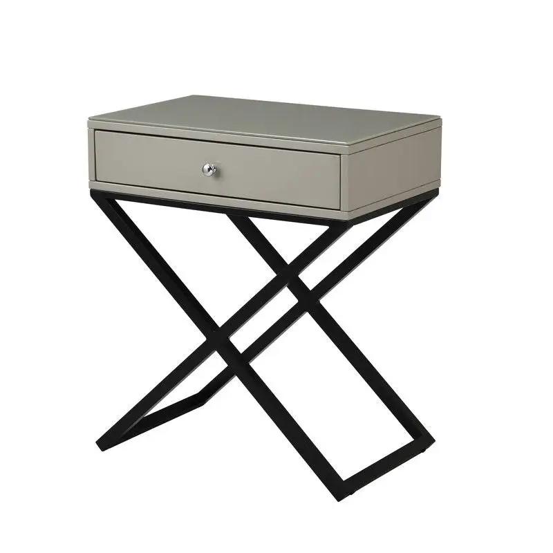Koda End Side Table Nightstand with drawer and crossed black metal base Unique Piece Furniture on Tampa Home & Garden Store