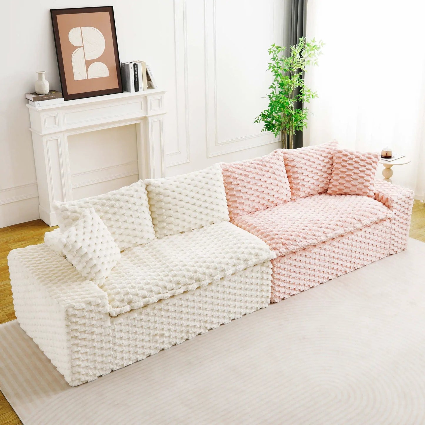 Multifunctional Sofa with white and pink chunky knit covers, modern living room furniture on Tampa Home & Garden Store