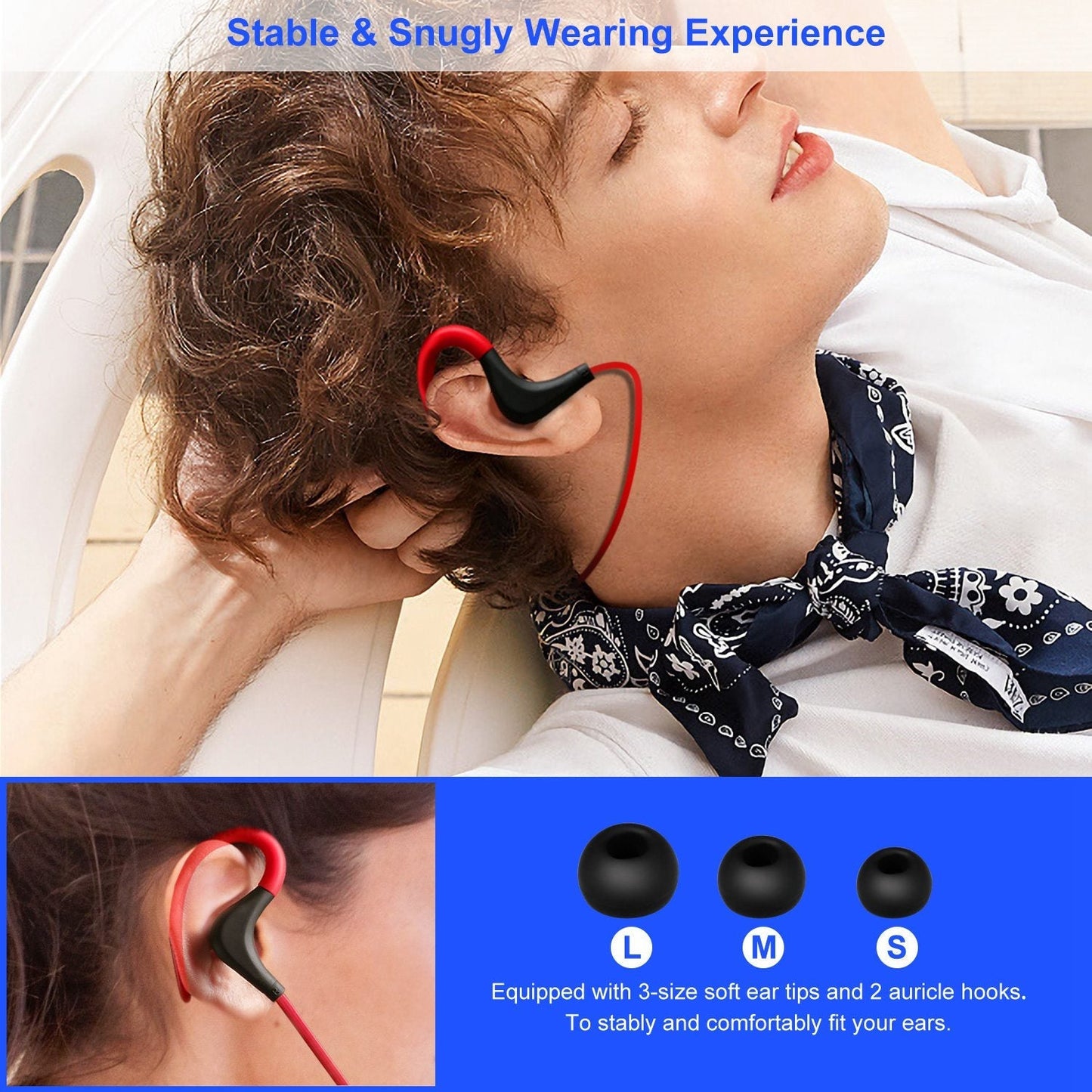 GemGear Wireless Headset V4.1 sport in-ear with red ear-hook behind-ear sweat-proof mic on Tampa Home & Garden Store