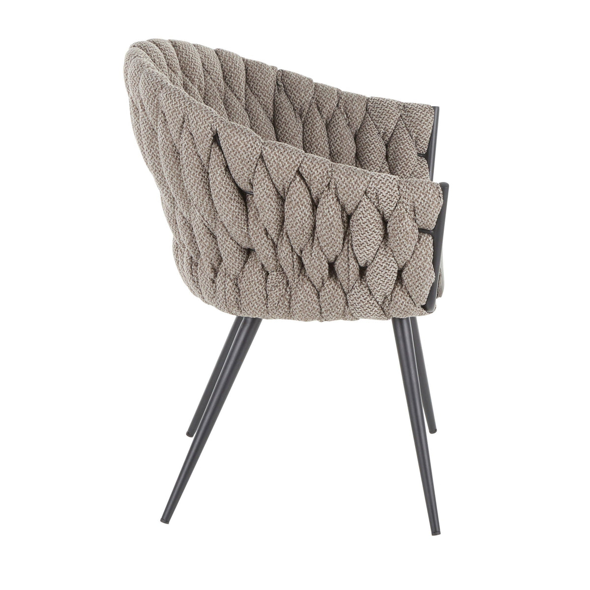 Braided counter-height chair with padded bucket seat in tan woven fabric, dark metal legs on Tampa Home & Garden Store