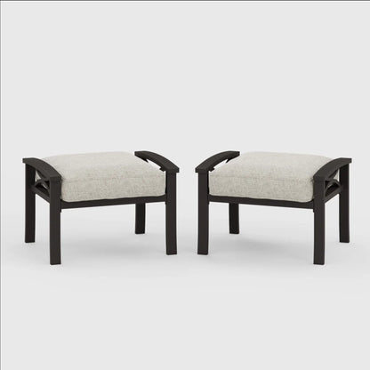 Modern all-weather ottomans with cushions, beige fabric on dark metal frames, set of 2 on Tampa Home & Garden Store
