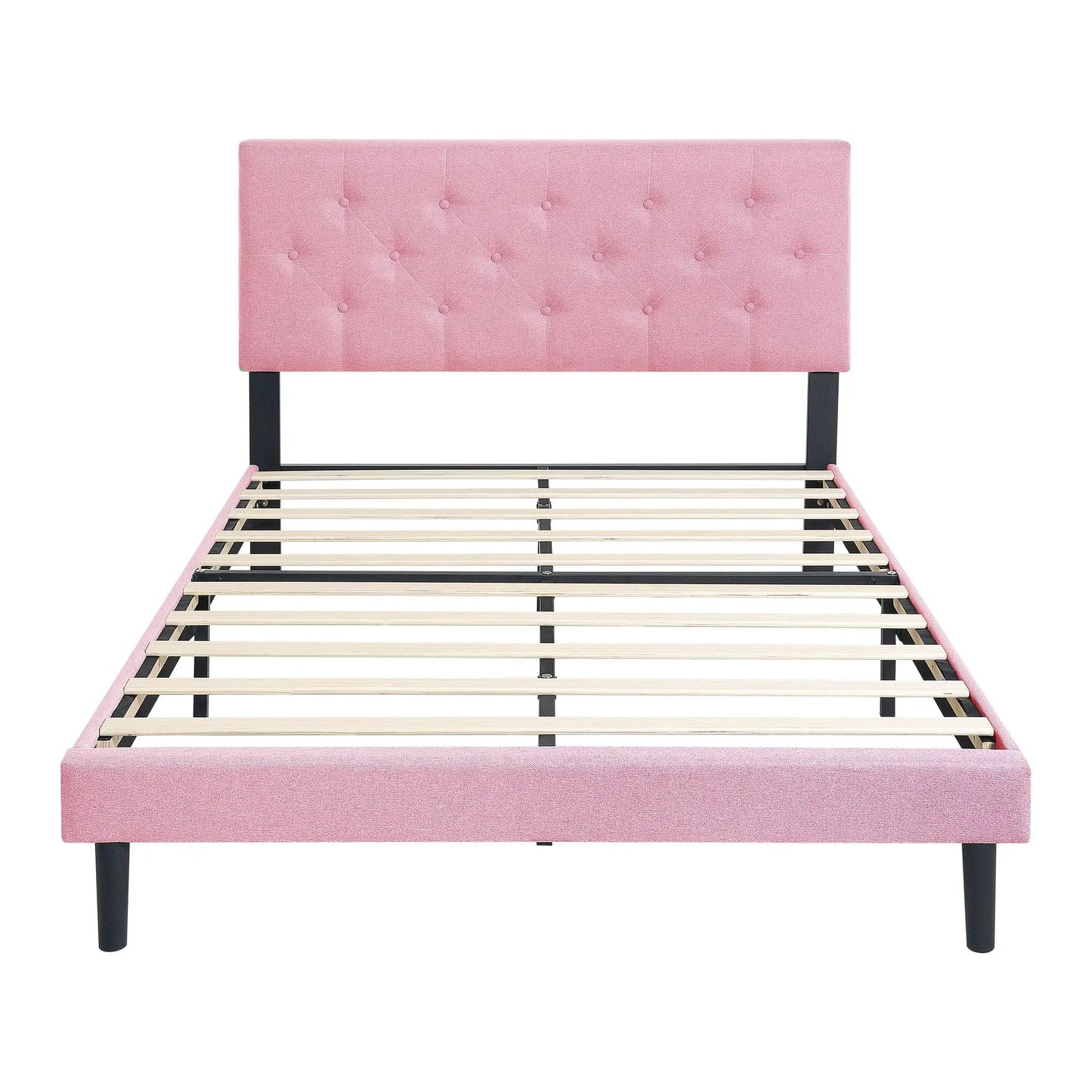 Modern Upholstered Platform Bed Tufted Headboard