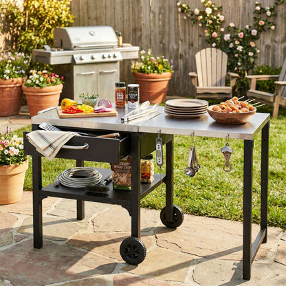 Large Foldable Outdoor Kitchen Cart And Storage