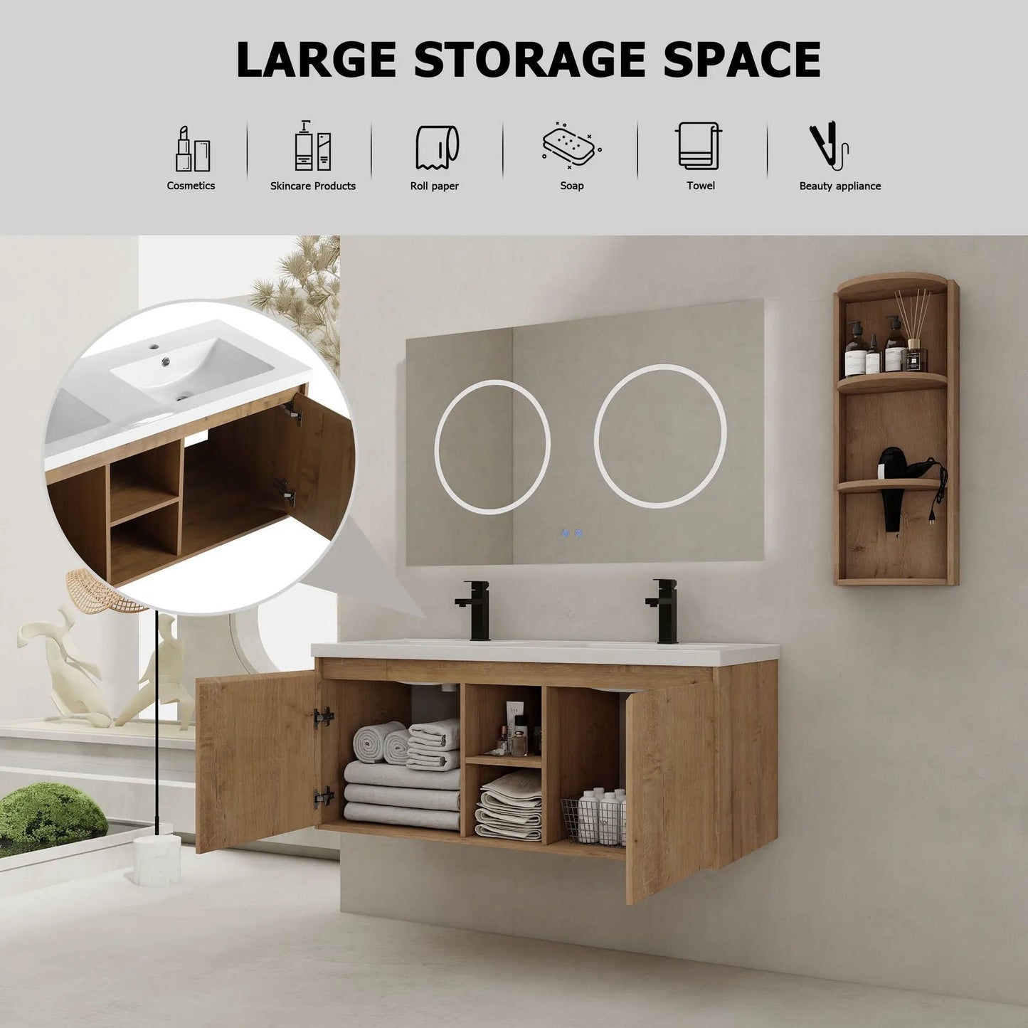 48 Inch Wall Mounted Vanity Double Resin Sink