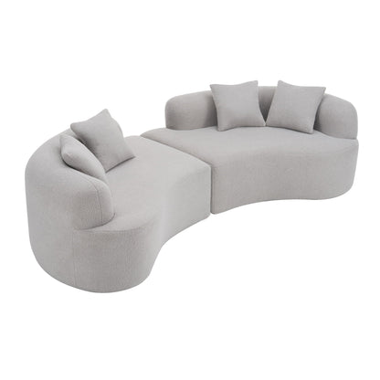 Curved 4 Seater Full Compression Sponge Sofa in light gray fabric with plush cushions on Tampa Home & Garden Store