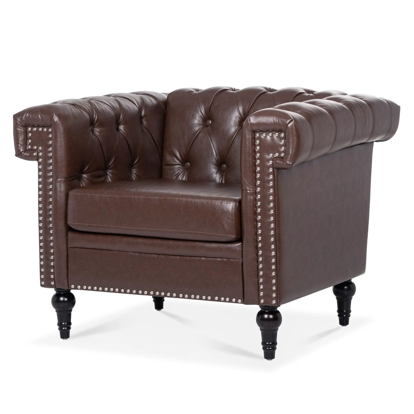 1 Seater leather arm chair with tufted back, nailhead trim, dark brown finish, Unique Piece Furniture on Tampa Home & Garden Store