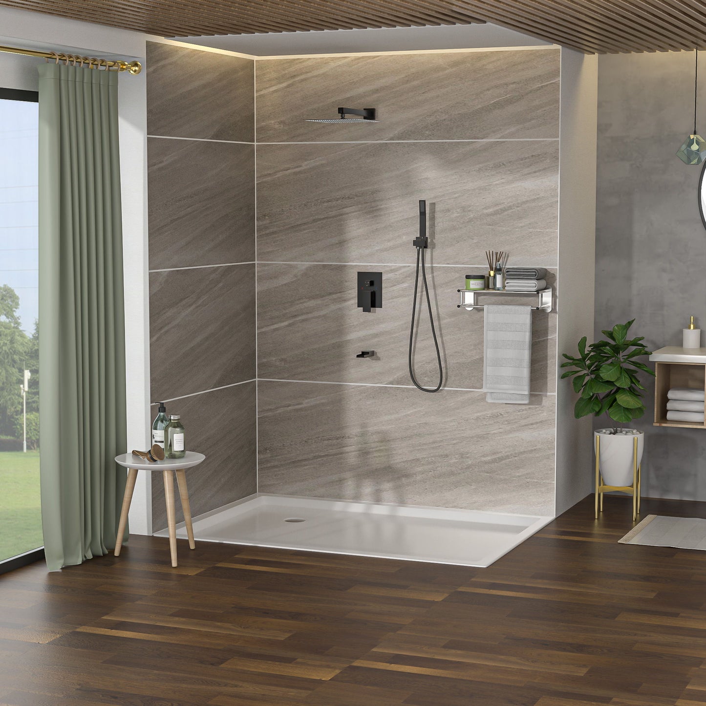 Wall Square Shower System with Waterfall Spout