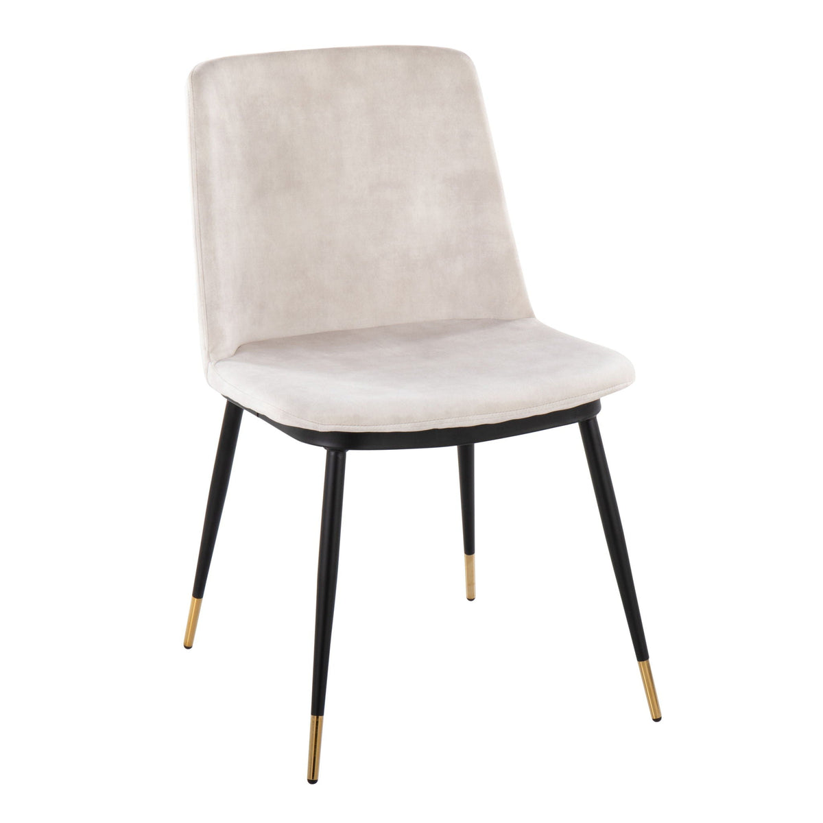 Contemporary velvet chair beige with black legs and gold-tipped feet on Tampa Home & Garden Store