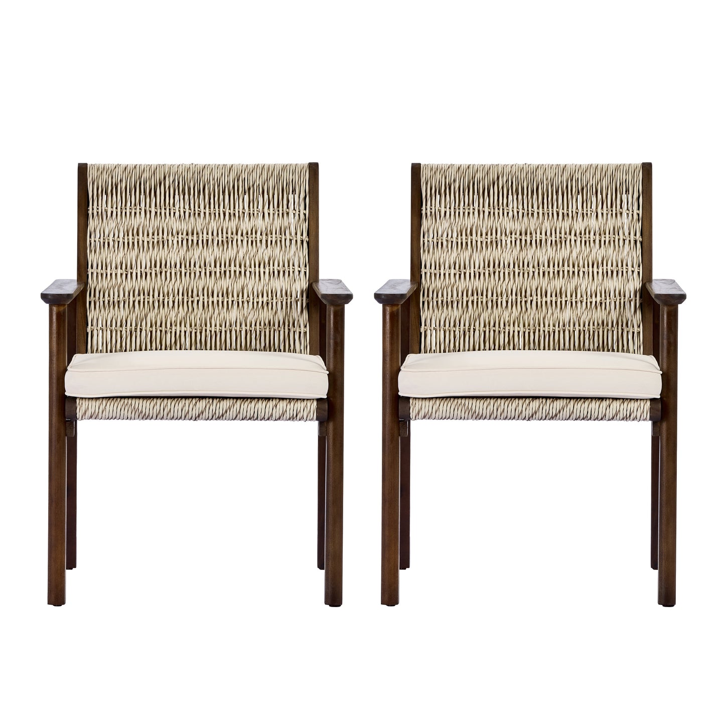 Two Outdoor Dining Chairs With Acacia And Wicker