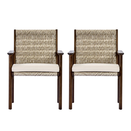Two Outdoor Dining Chairs With Acacia And Wicker