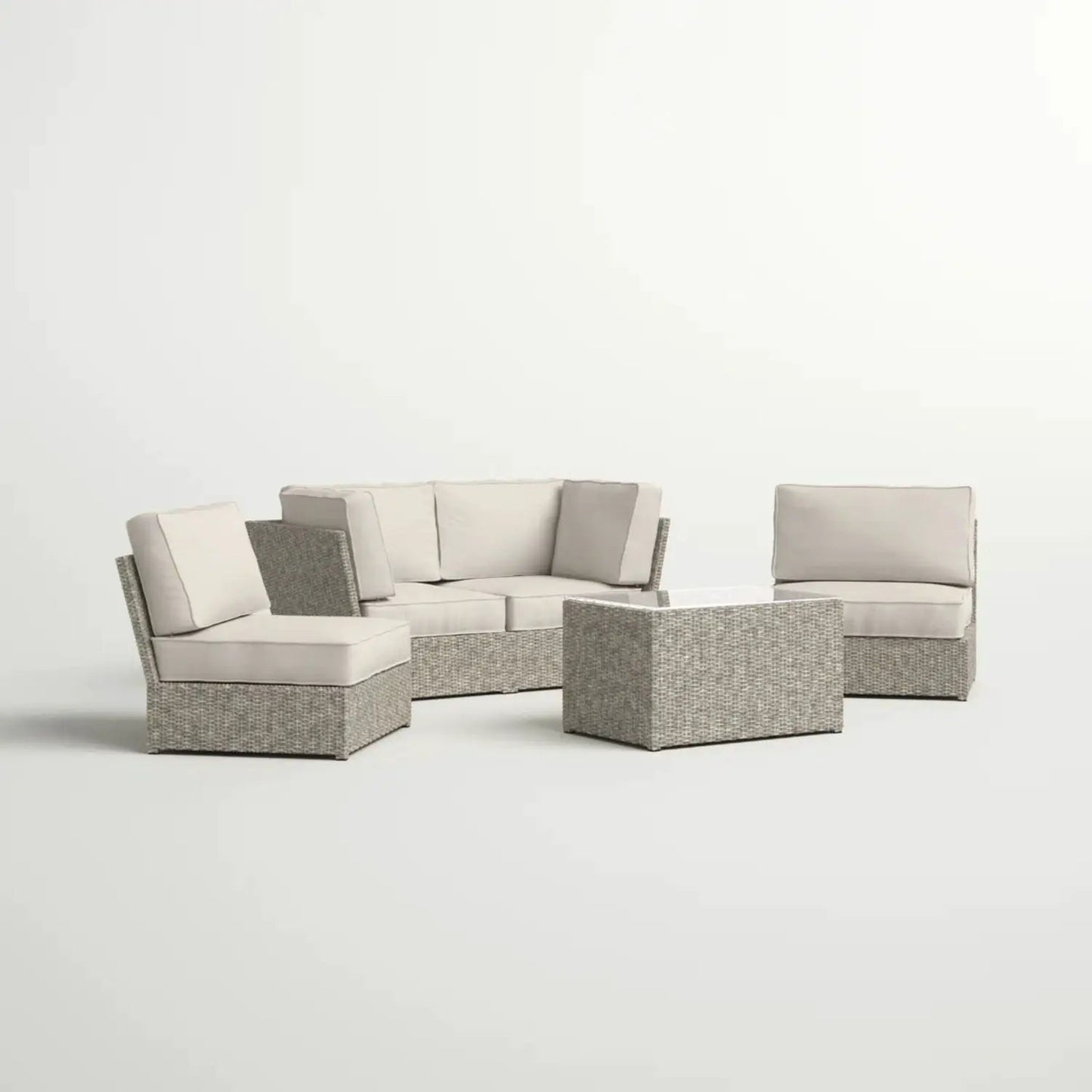 Stylish modular wicker patio seating 4pc with beige cushions by Unique Piece Furniture on Tampa Home & Garden Store