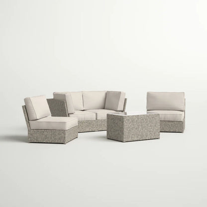 Modular wicker patio seating group with beige cushions, 4-piece set in gray wicker HouseOfZazla on Tampa Home & Garden Store