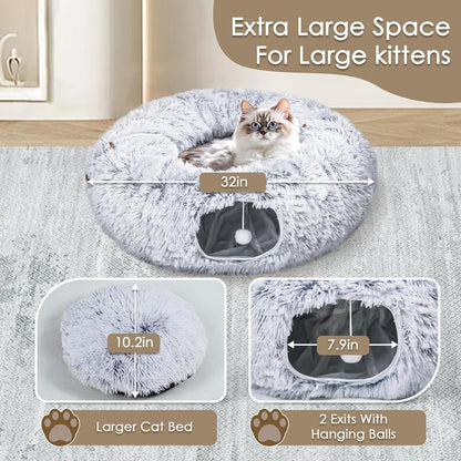Cat tunnel bed in grey faux fur with washable mat and peekaboo tunnel entry Sell My Stuff on Tampa Home & Garden Store