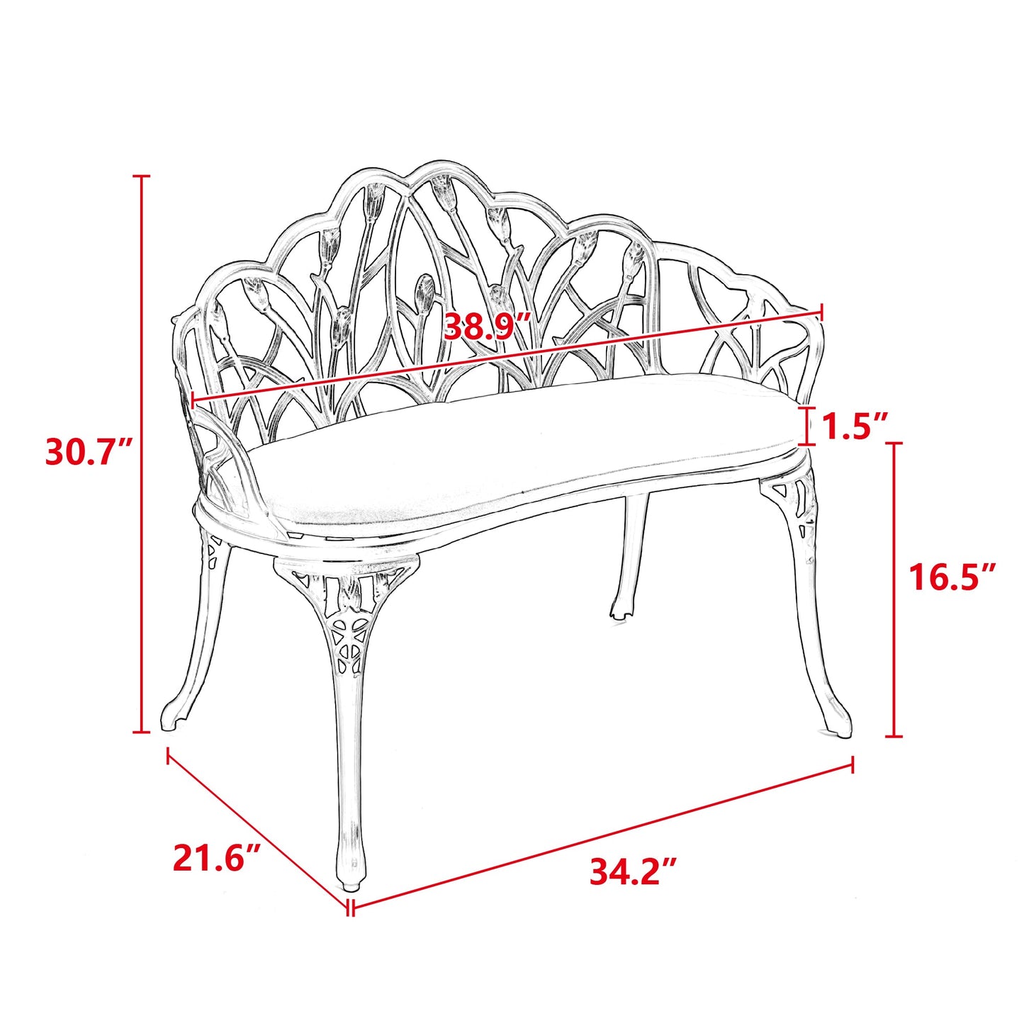 Cast Aluminum Tulip Outdoor Garden Bench