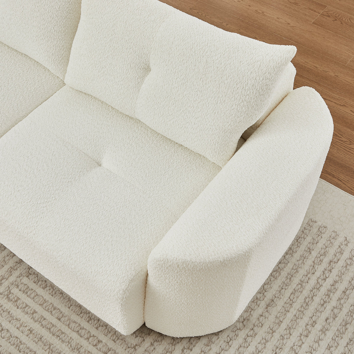 Chenille sofa cushions in ivory with plush textured fabric on wood floor on Tampa Home & Garden Store