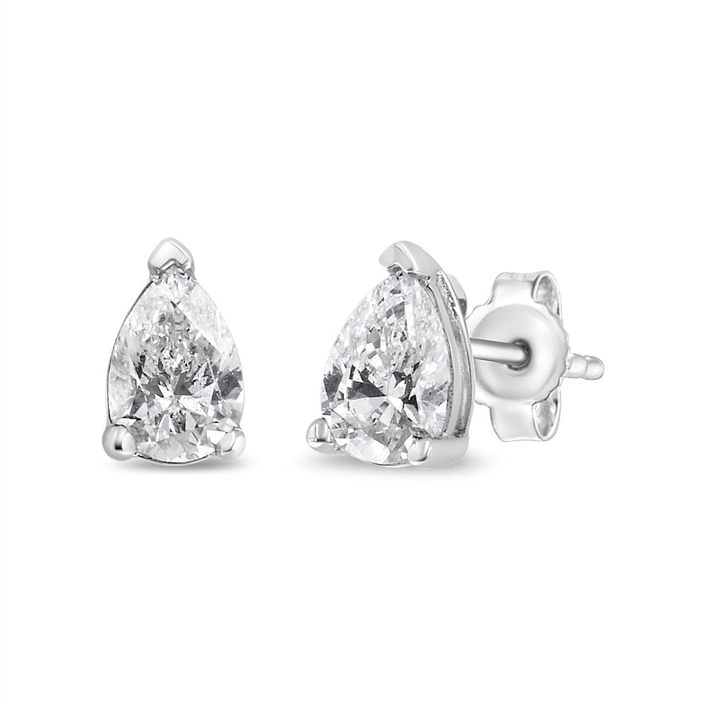 14K white gold pear-shape solitaire diamond stud earrings pair, 1/2 cttw, F-G VS2-SI1 on Tampa Home & Garden Store