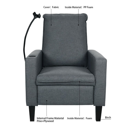 Fabric reclining chair with cup holder and phone holder, dark gray upholstery on Tampa Home & Garden Store