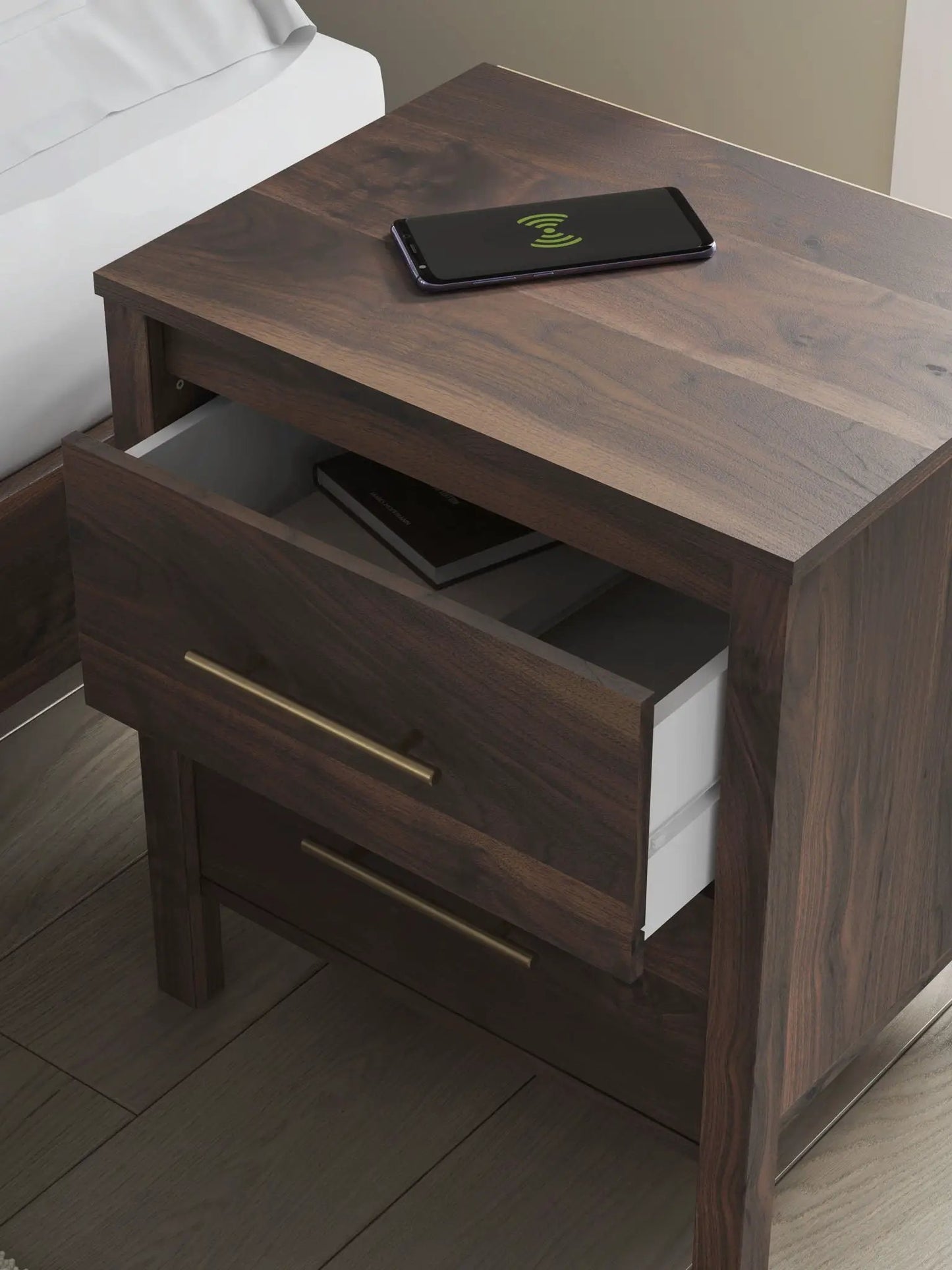 Calverson Night Stand Walnut Finish with Handle