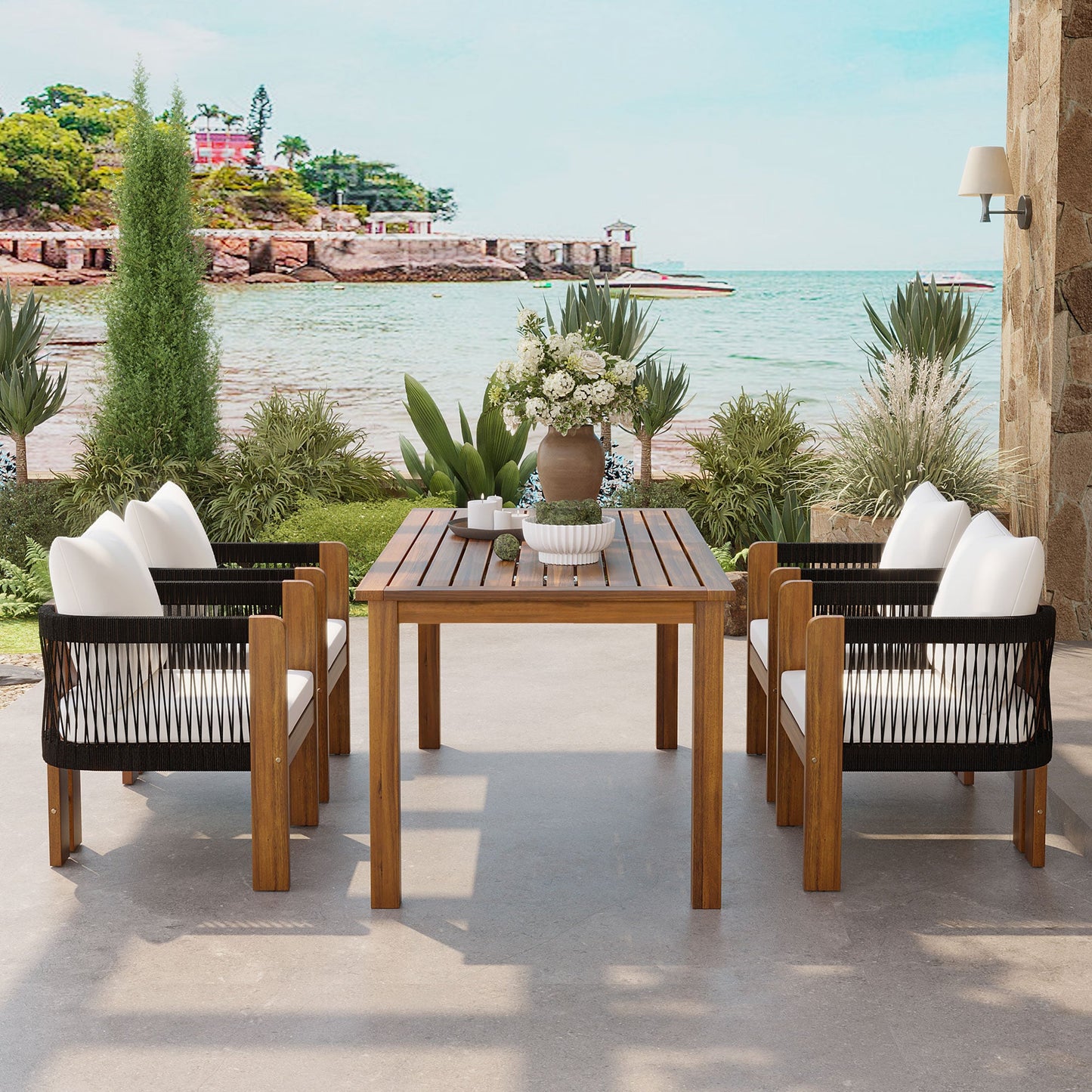 Luxury 5 Piece Acacia Wood Patio Dining Set for 4
