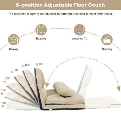 Sofá Cama Plegable de Suelo de 6 Posiciones con Funda de Tela Desmontable - Beige