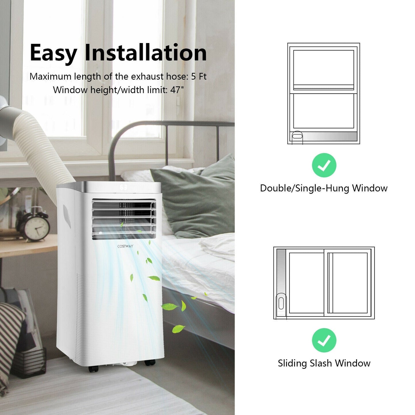 Aire acondicionado portátil 3 en 1 de 8000 BTU con control remoto - Blanco