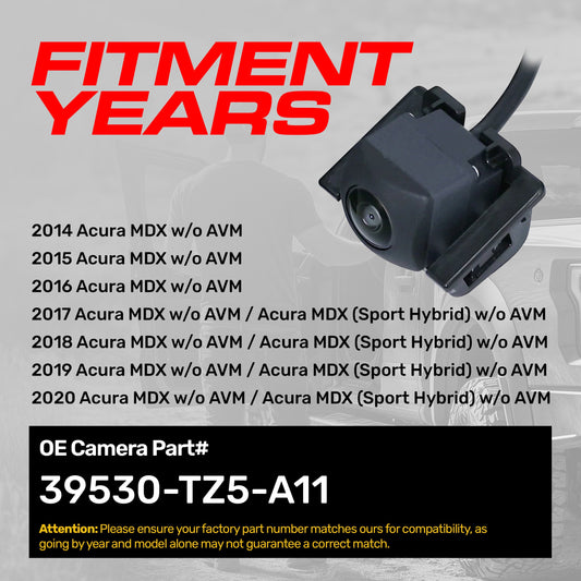 Master Tailgaters black backup camera for Acura MDX w/o AVM part 39530-TZ5-A11 on Tampa Home & Garden Store