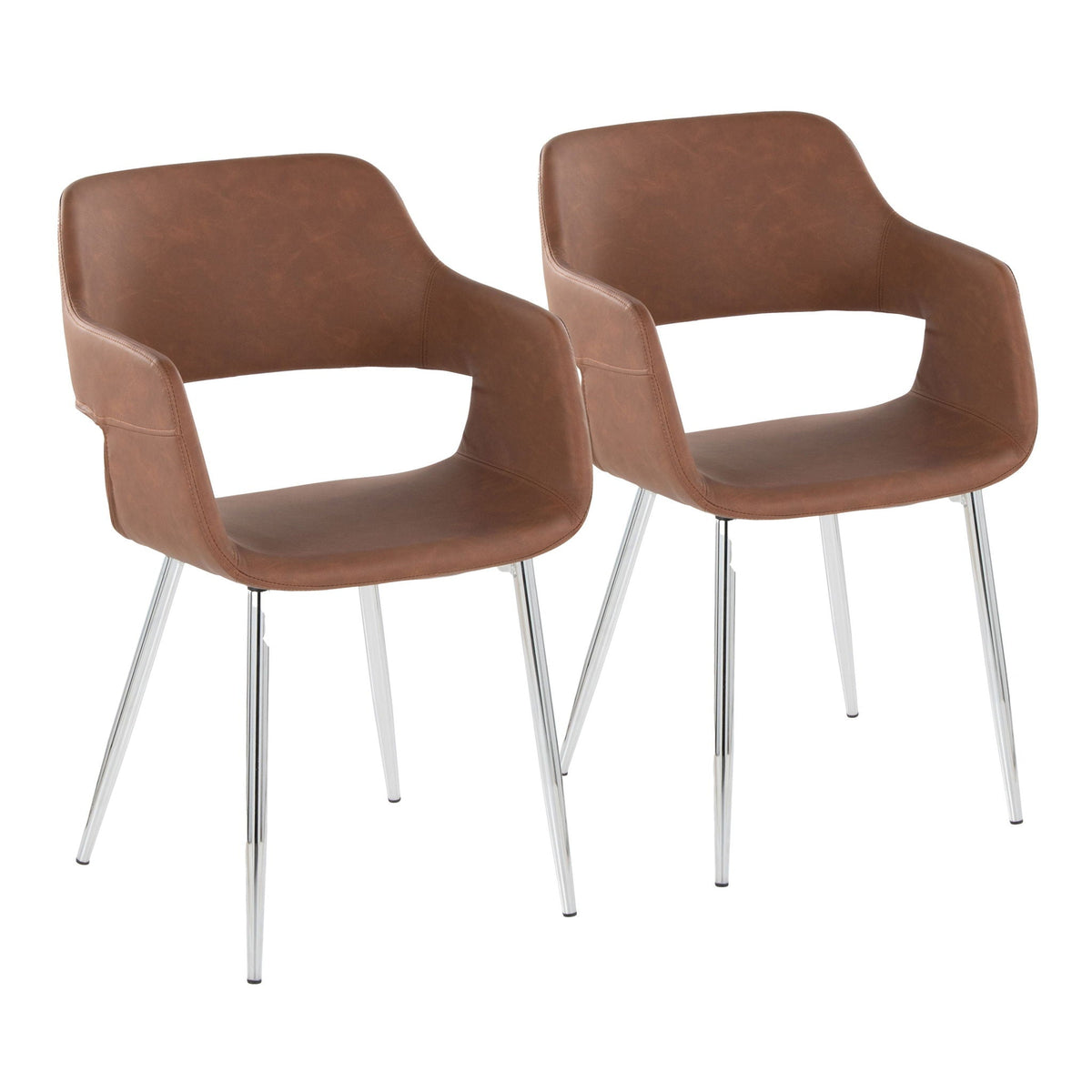 Contemporary dining chair set brown leather seats with chrome legs, 2-pack by HouseOfZazla on Tampa Home & Garden Store