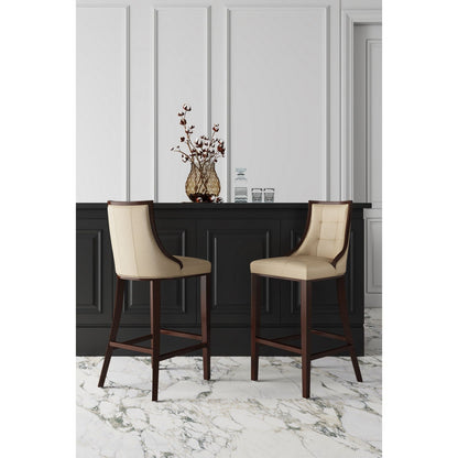 Pair of White Bar Height Stools with solid wood frames, cream upholstery, traditional design on Tampa Home & Garden Store