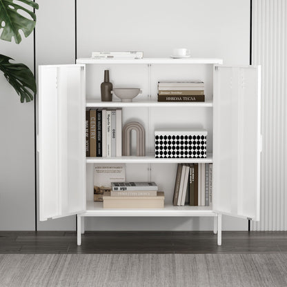 Accent cabinet with adjustable shelves in white finish; interior holds books and decor on Tampa Home & Garden Store