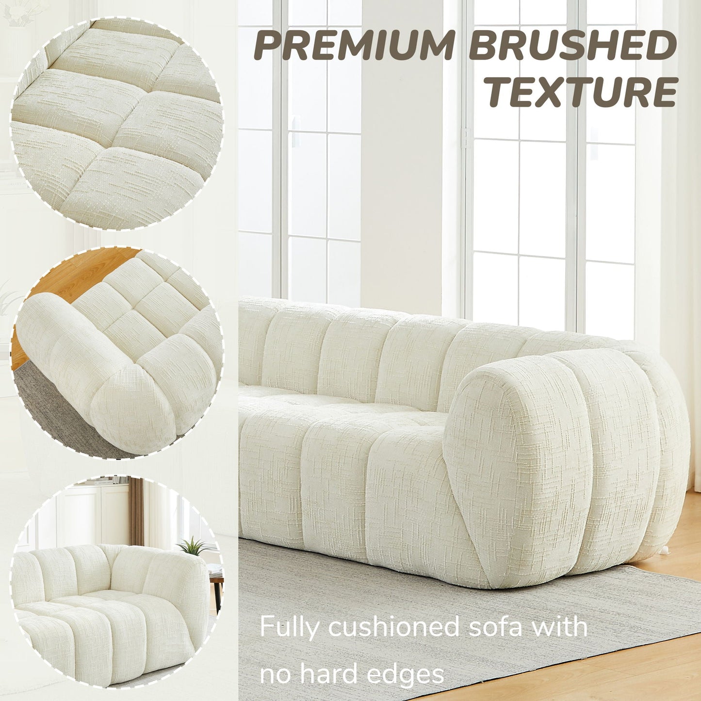 Modern Piano Key Backrest Sofa With Upholstery
