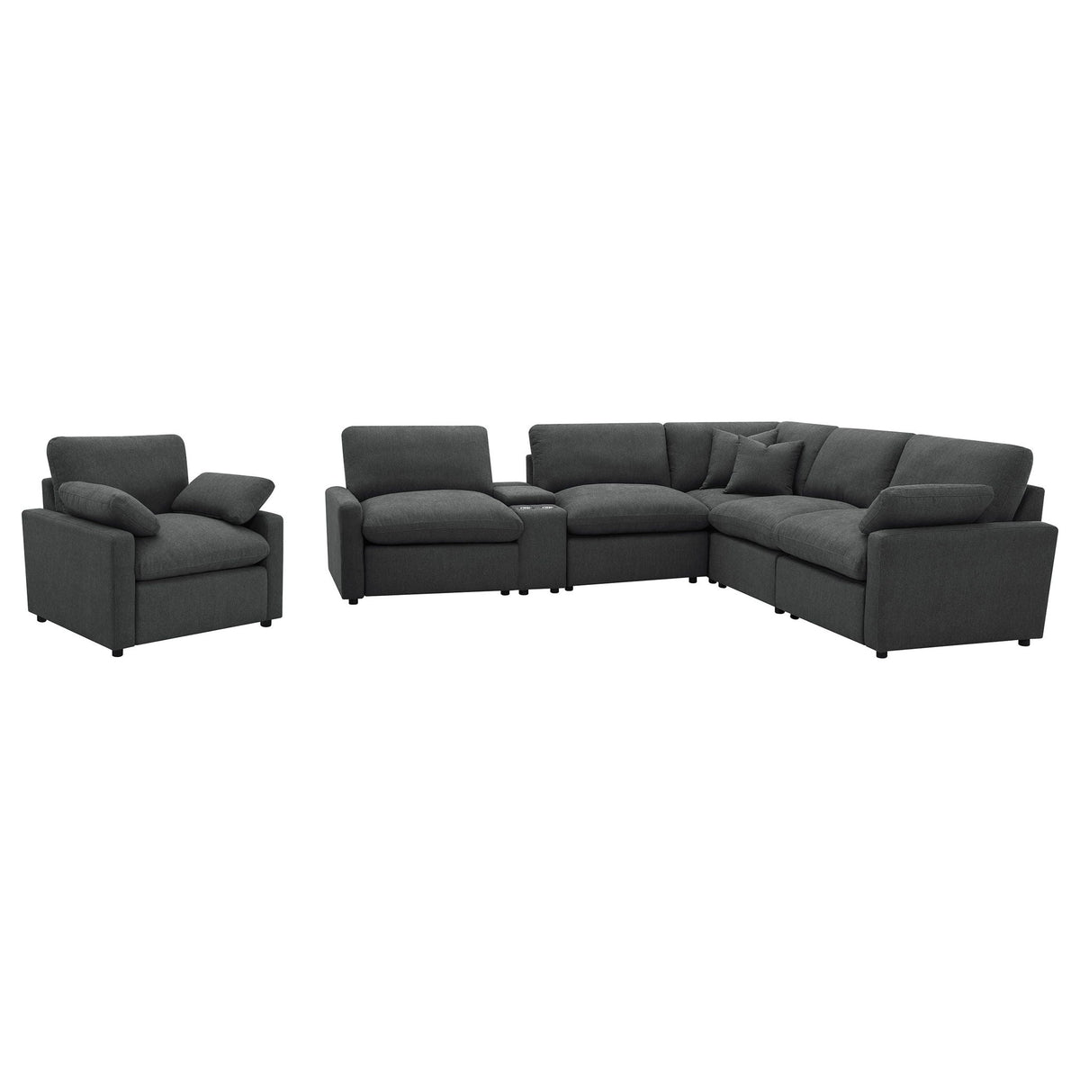 Hollander 6-Piece Modular Power Reclining Sectional in dark gray fabric with cushioned arms on Tampa Home & Garden Store