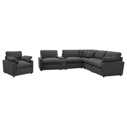 Hollander 6-Piece Modular Power Reclining Sectional in dark gray fabric with cushioned arms on Tampa Home & Garden Store
