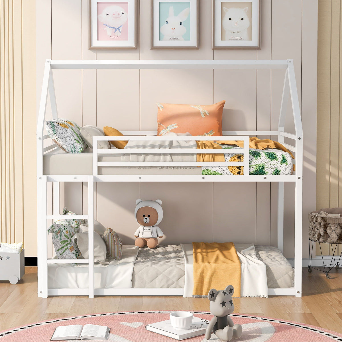 House Bunk Bed With Built In Ladder white twin over twin by HouseOfZazla on Tampa Home & Garden Store