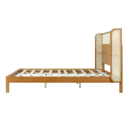 Mid Century Rubber Wood Platform Bed Frame