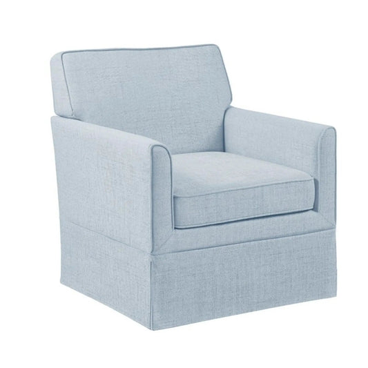 Timeless armchair in light blue fabric with skirted base and track arms by Unique Piece Furniture on Tampa Home & Garden Store