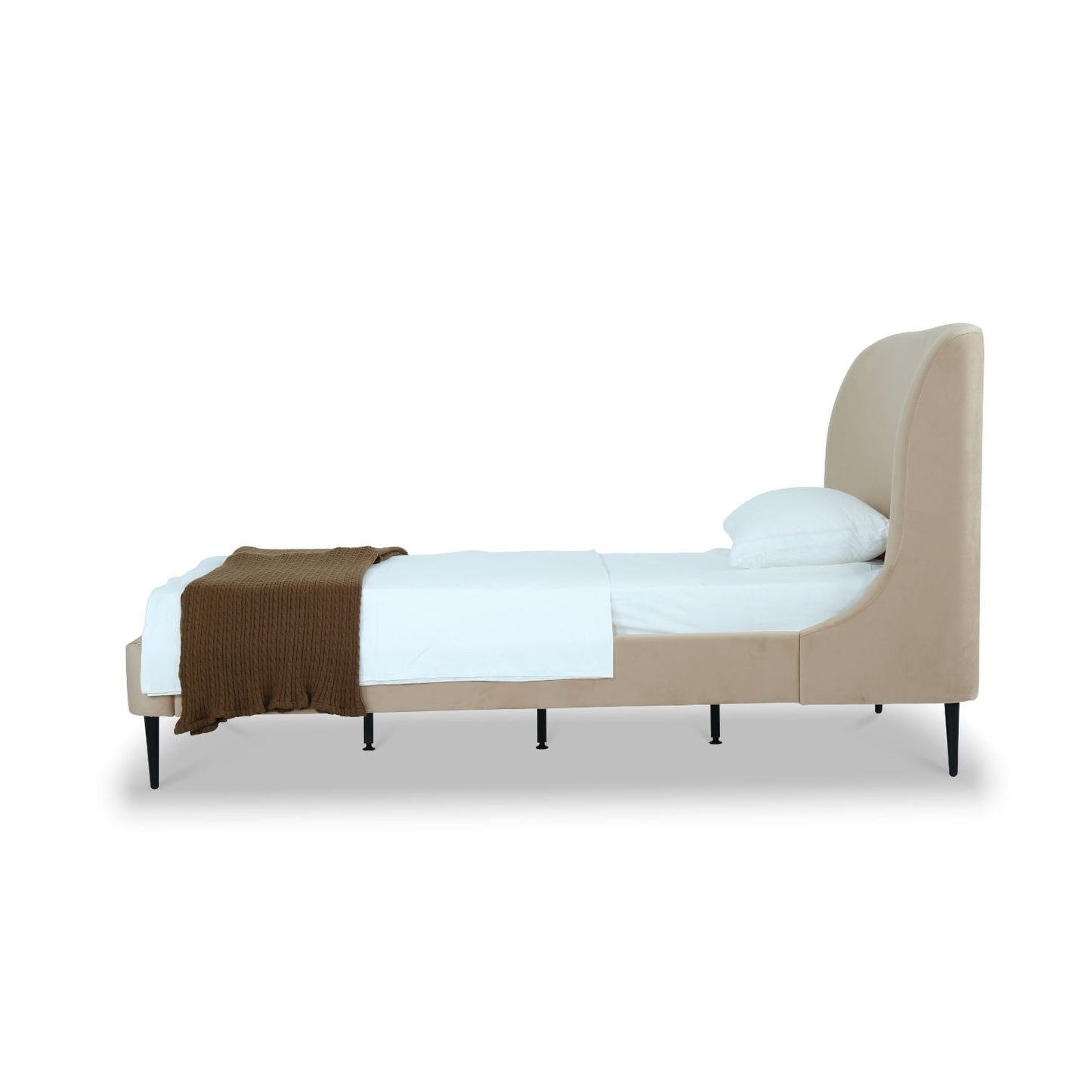 Heather - Upholstered Bed With Curved Headboard beige fabric with black metal legs HouseOfZazla on Tampa Home & Garden Store