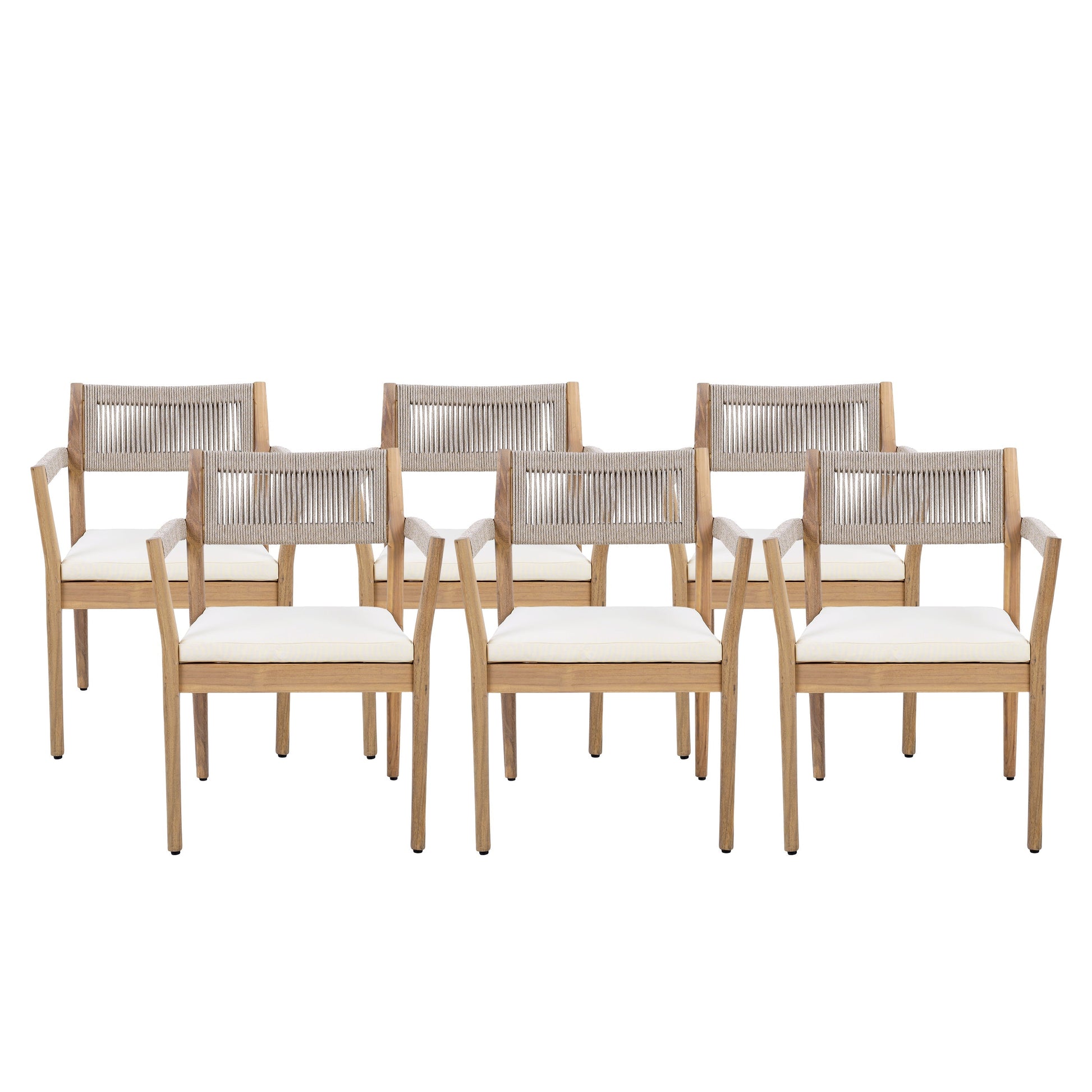 Braided acacia wood chairs set of 4 in teak look with cream cushions HouseOfZazla on Tampa Home & Garden Store