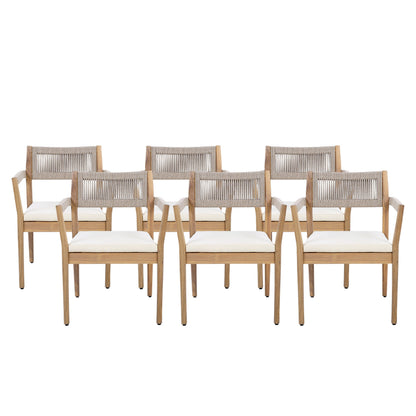 Braided acacia wood chairs set of 4 in teak look with cream cushions HouseOfZazla on Tampa Home & Garden Store