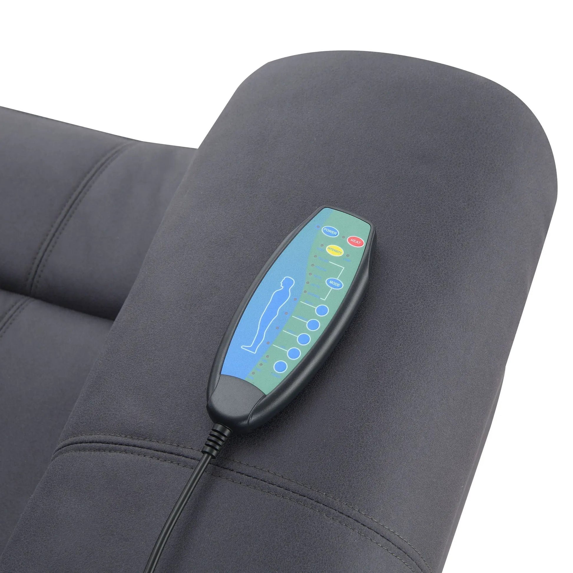 Domana microfiber massage recliner with lift remote in dark blue Unique Piece Furniture on Tampa Home & Garden Store