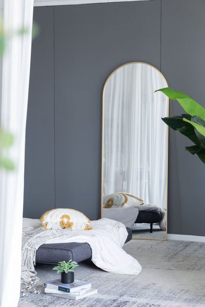 The Celine Arch Body Mirror with slim gold frame, arched floor mirror by HouseOfZazla on Tampa Home & Garden Store