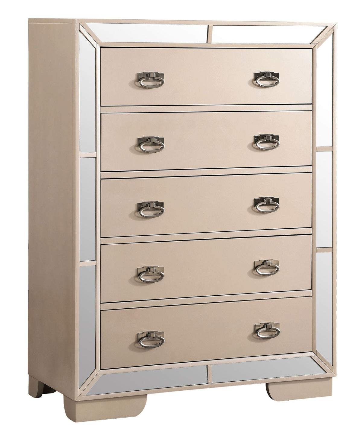 Sleek storage chest with mirrored frame in pearl beige finish by HouseOfZazla on Tampa Home & Garden Store