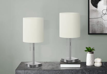 Table lamp set by HouseOfZazla, nickel, white shade, USB port included, contemporary set of 2 on Tampa Home & Garden Store