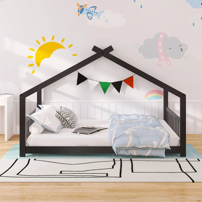 Playhouse Design Bed with Cozy Roof for Kids