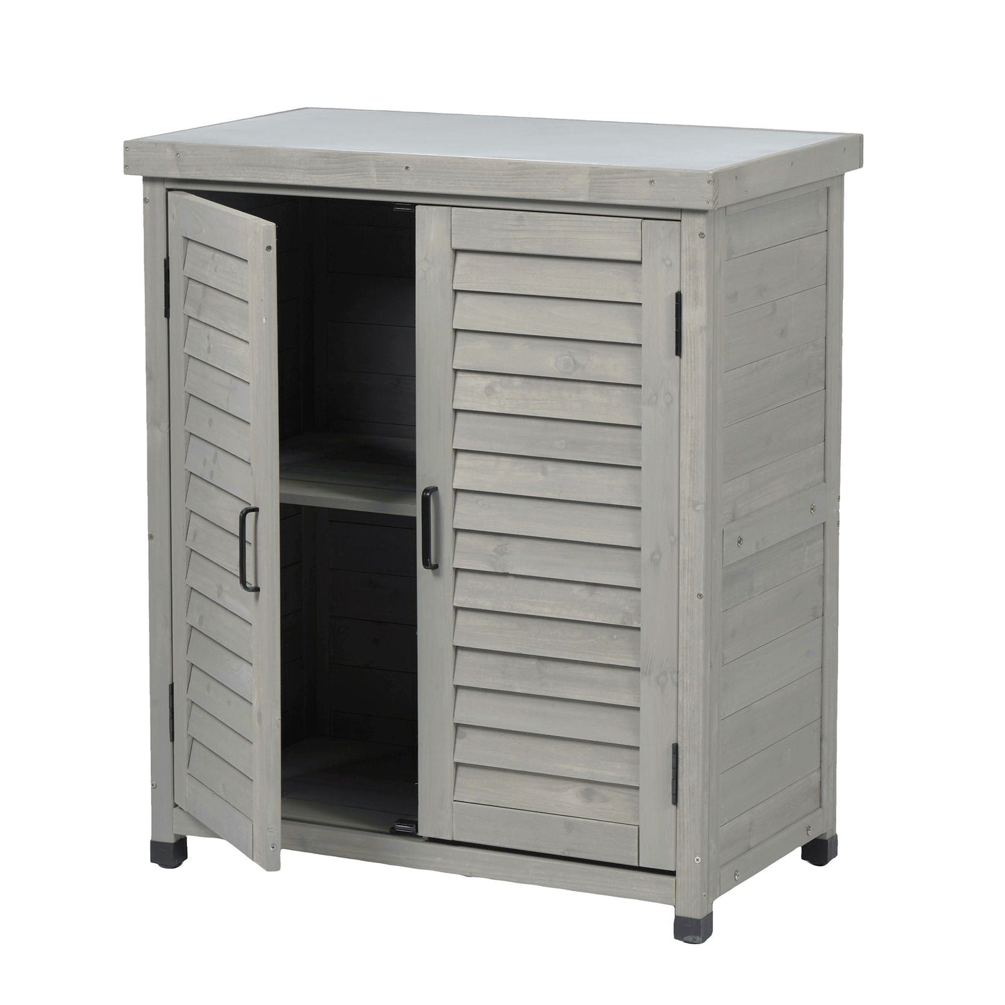 Outdoor Potting Bench With Metal Top and Cabinet