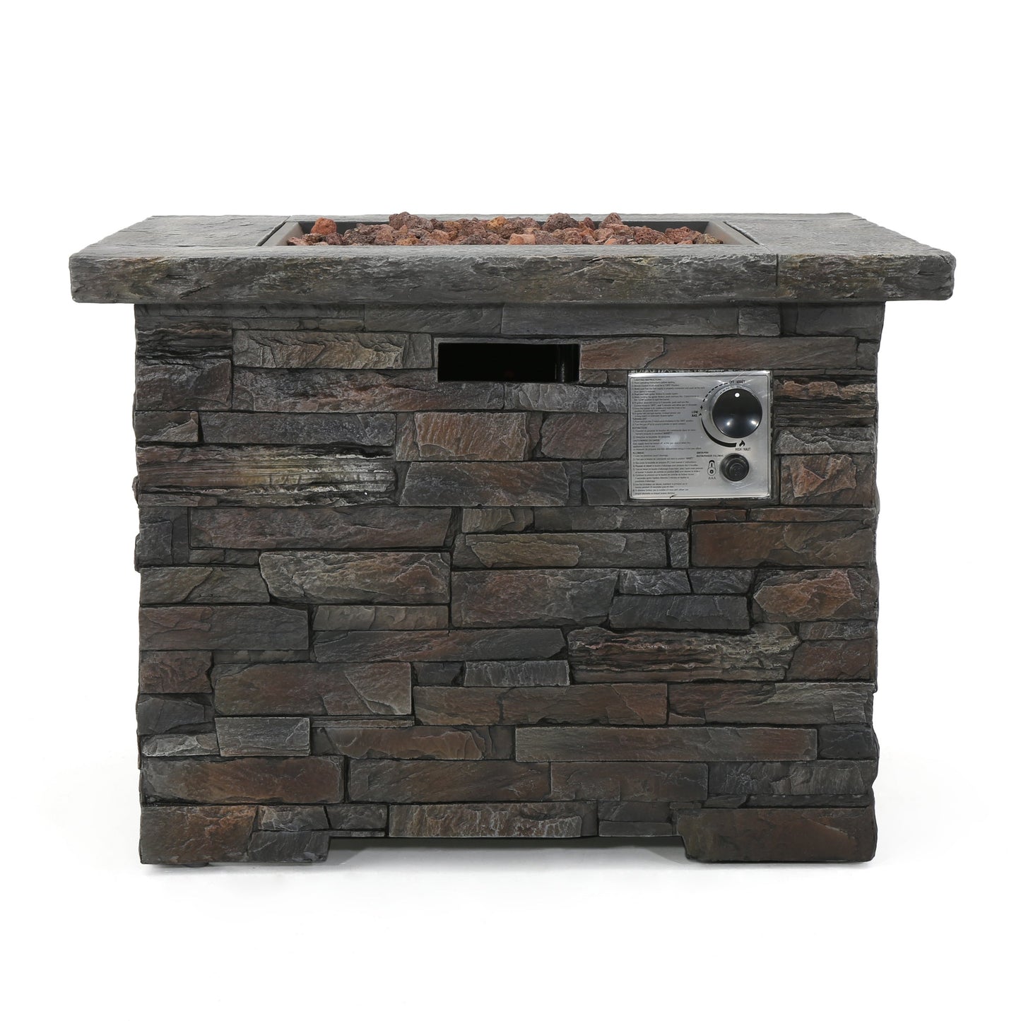 Fire pit 33' square MGO 40000 BTU with dark stone exterior and lava rocks by HouseOfZazla on Tampa Home & Garden Store