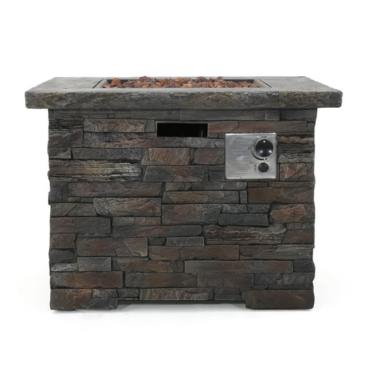 Fire pit 33' square MGO 40000 BTU with dark stone exterior and lava rocks by HouseOfZazla on Tampa Home & Garden Store