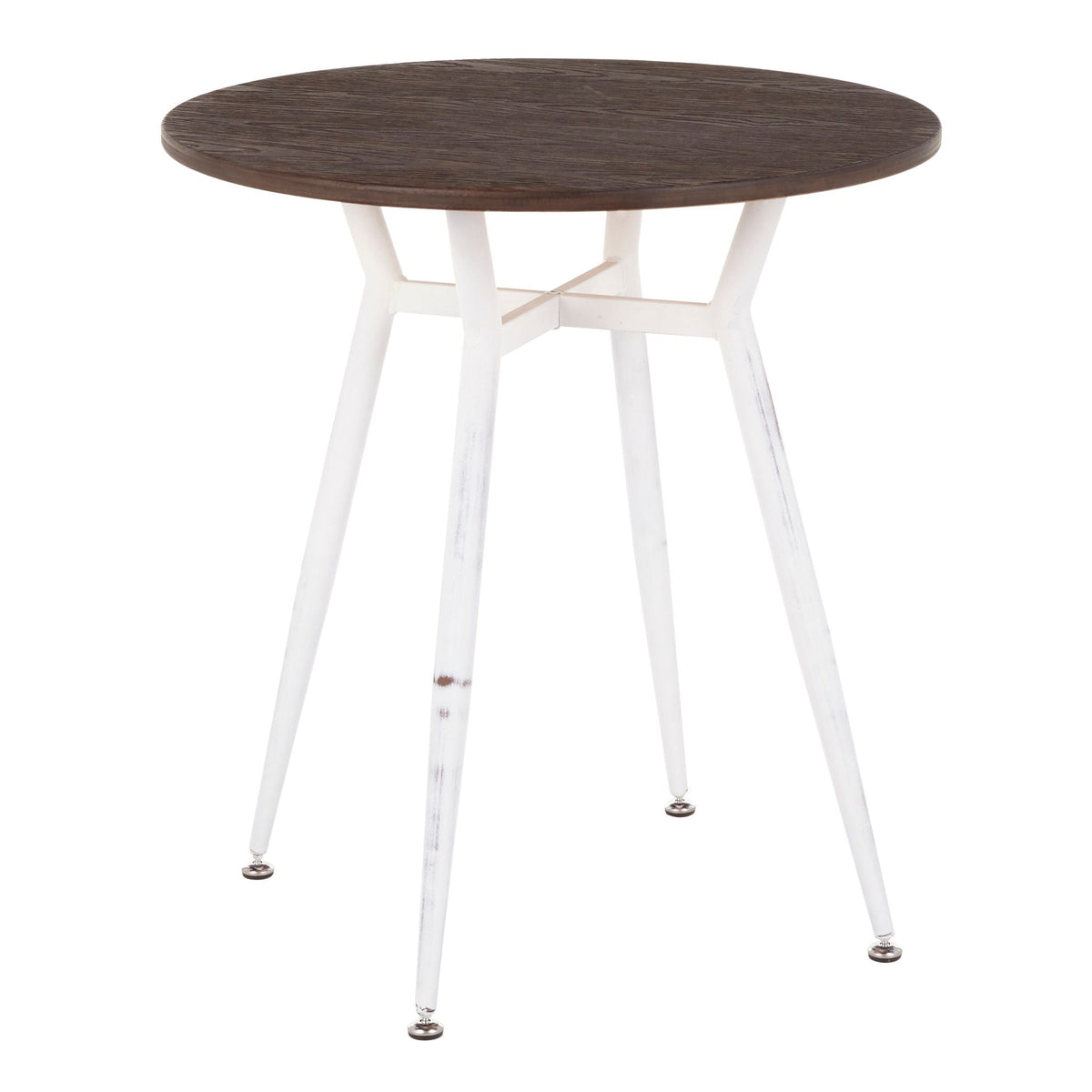 Industrial round dinette table by HouseOfZazla with dark brown wood top and white metal legs on Tampa Home & Garden Store