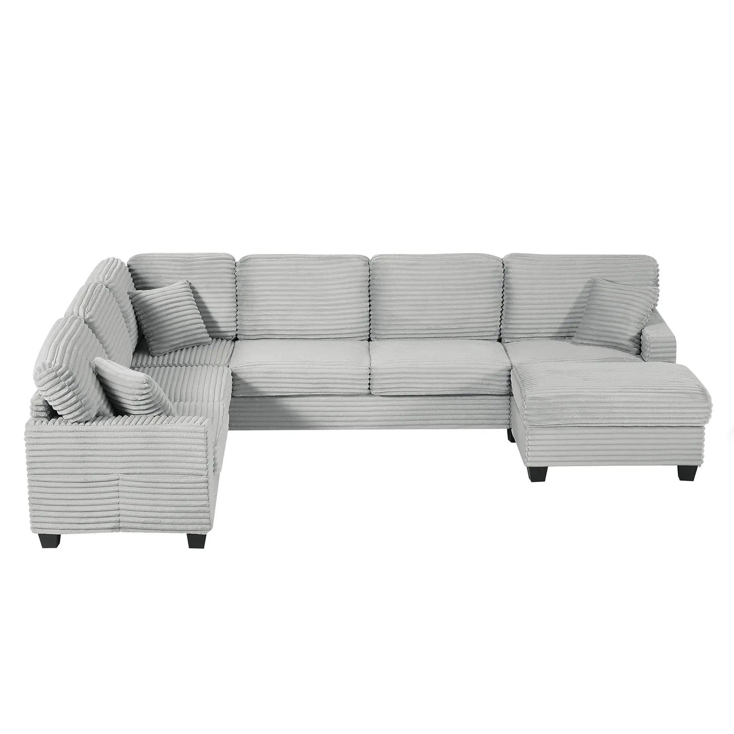U-shaped sectional sofa with movable ottoman and side pockets in gray fabric, 2-piece on Tampa Home & Garden Store